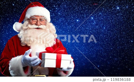 プレゼントの箱を持ったサンタクロース　クリスマス　生成AI画像 119836188