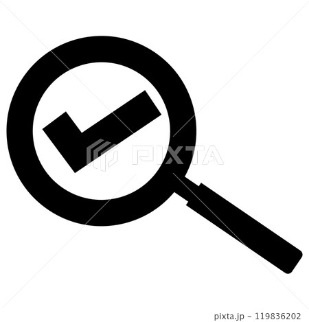 check mark with magnifying glass icon. search sign. check mark search symbol. flat style. 119836202