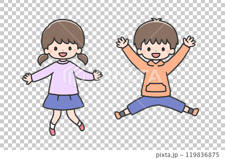 笑顔でジャンプする男の子と女の子 119836875