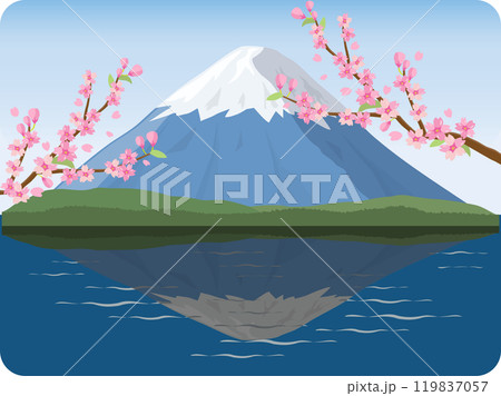 富士山　湖面と桜付き 119837057
