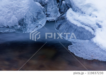 厳冬の八ヶ岳連峰・美濃戸付近の柳沢南沢の流れ 厳冬の八ヶ岳連峰・美濃戸付近の柳沢南沢の流れ 119837230