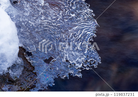 厳冬の八ヶ岳連峰・美濃戸付近の柳沢南沢の流れ 119837231