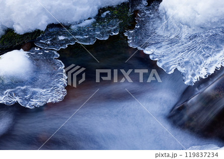 厳冬の八ヶ岳連峰・美濃戸付近の柳沢南沢の流れ 119837234