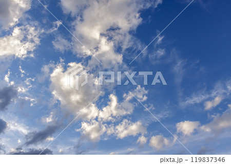 太陽の斜光線を浴びて輝く雲【背景素材としての夕景造形編】 119837346