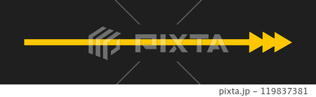 Straight Long Arrow. Horizontal pointer to the right. Navigation element. Vector illustration isolated on black background. Yellow simple symbol for measuring Straight Long Arrow. Horizontal pointer to the right. Navigation element. Vector illustration isolated on black background. Yellow simple symbol for measuring 119837381