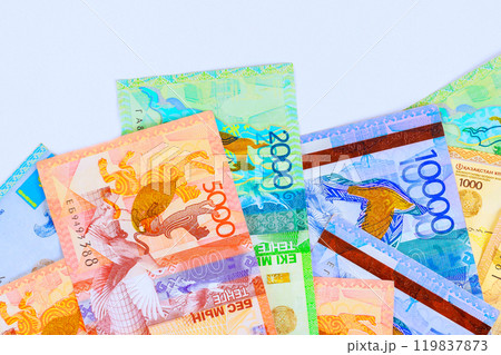 National currency of Kazakhstan various denominations money is banknote tenge National currency of Kazakhstan various denominations money is banknote tenge 119837873