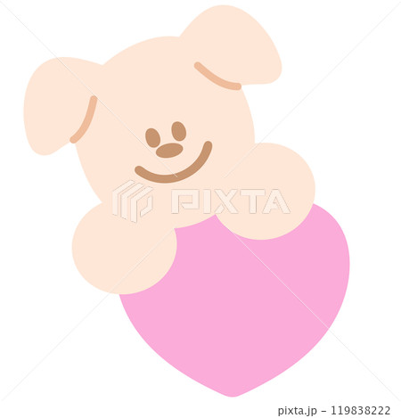 Cute illustration of puppy and pink heart for Valentine, pet shop, vet, dog cartoon, character, sticker, comic, mascot, patch, brooch, kid doll, toy, love sign, adopt and rescue animals, foster home Cute illustration of puppy and pink heart for Valentine, pet shop, vet, dog cartoon, character, sticker, comic, mascot, patch, brooch, kid doll, toy, love sign, adopt and rescue animals, foster home 119838222