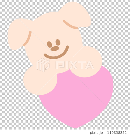 Cute illustration of puppy and pink heart for Valentine, pet shop, vet, dog cartoon, character, sticker, comic, mascot, patch, brooch, kid doll, toy, love sign, adopt and rescue animals, foster home Cute illustration of puppy and pink heart for Valentine, pet shop, vet, dog cartoon, character, sticker, comic, mascot, patch, brooch, kid doll, toy, love sign, adopt and rescue animals, foster home 119838222