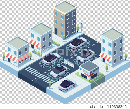 Isometric Autonomous Vehicles with Advanced Sensors in Smart City 119838243