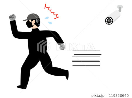 バレット型防犯カメラに気づいて、ビクッとして焦って逃げる男性、左向き 119838640
