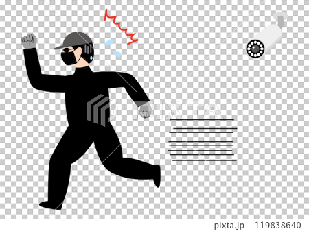 一名男子在註意到一個面向左側的子彈型安全攝影機後驚慌失措地逃跑 119838640