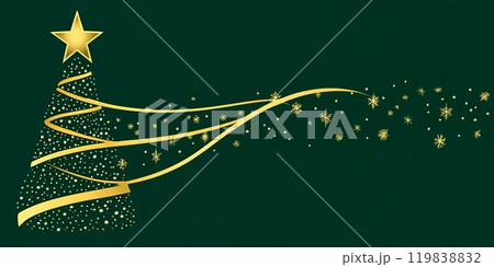 A gold Christmas tree with a star on a green background. 119838832