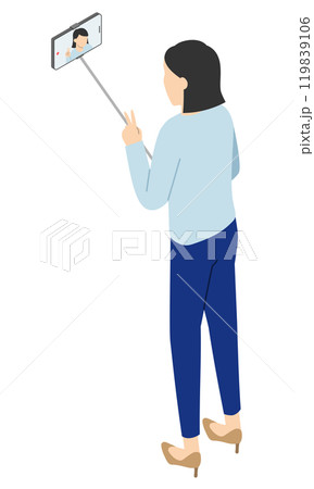 自撮り棒で撮影する女性・アイソメトリック 119839106
