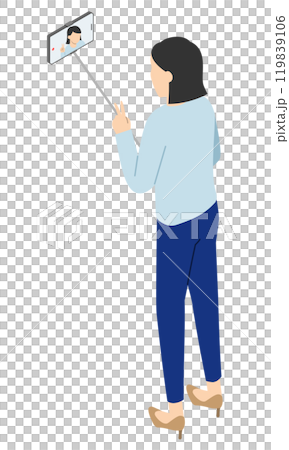 自撮り棒で撮影する女性・アイソメトリック 119839106