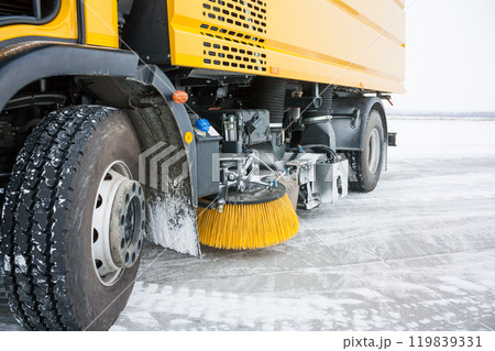 Close-up airfield sweeper-vacuum machine Close-up airfield sweeper-vacuum machine 119839331