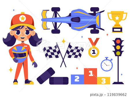 Vector Illustration of Formula Racing Sports Car Reaching the Finish Line on Race Circuit Competing to Win the Championship in a Flat Background Vector Illustration of Formula Racing Sports Car Reaching the Finish Line on Race Circuit Competing to Win the Championship in a Flat Background 119839662