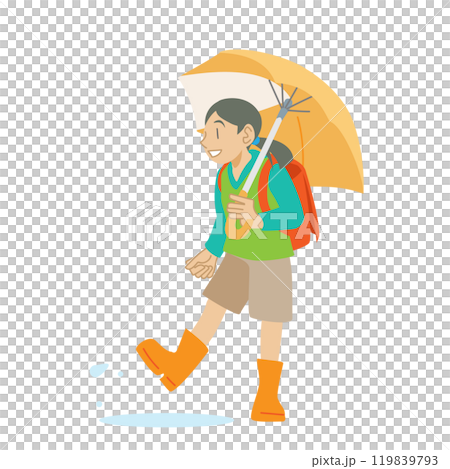 一個女孩撐著傘步行去學校 119839793