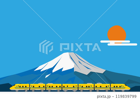 富士山とおもちゃ風の923形ドクターイエローの風景イラスト 富士山とおもちゃ風の923形ドクターイエローの風景イラスト 119839799