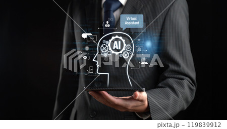 Human interact with AI artificial intelligence virtual assistant FaaS 119839912