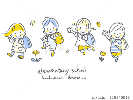 新一年生 ランドセルを背負って喜ぶ小学生 シンプルでカワイイ手描きイラスト 新一年生 ランドセルを背負って喜ぶ小学生 シンプルでカワイイ手描きイラスト 119840018
