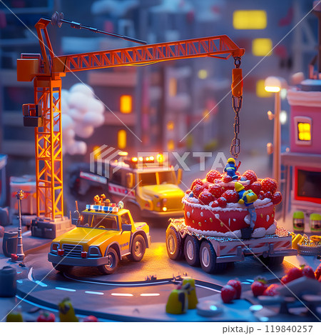 いちごケーキを作る働く車の造形（ミニチュア） 119840257