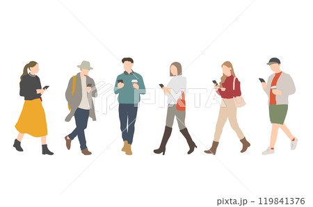 スマホを見ながら歩く人々 119841376