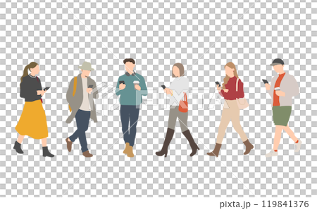 スマホを見ながら歩く人々 119841376