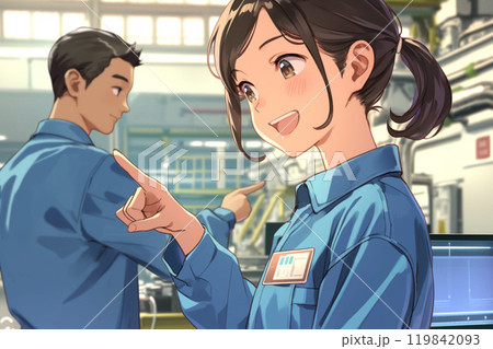工場で生産状況を確認するエンジニア_精密イラスト2 119842093