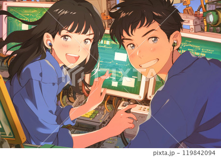 工場の機器を操作するエンジニア_精密イラスト1 119842094