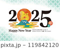 巳年年賀状　水彩風　蛇と富士山と初日の出 119842120