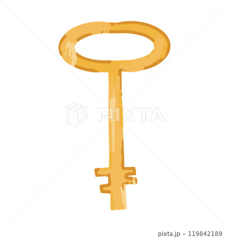 Key for witch rituals. Vector illustration old golden key in cartoon style. Key for witch rituals. Vector illustration old golden key in cartoon style. 119842189