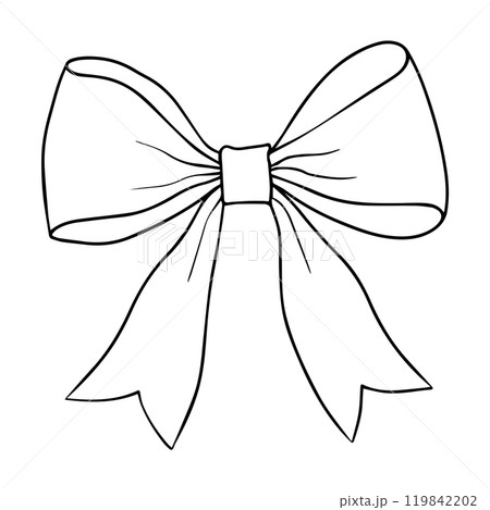 Vector bow for a birthday party. Linear drawing in black and white for the icon festival.  119842202