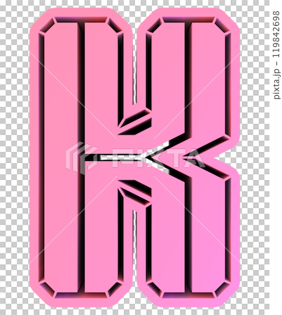 3D rendered illustration. Pink decorative letter. Custom art font. 119842698