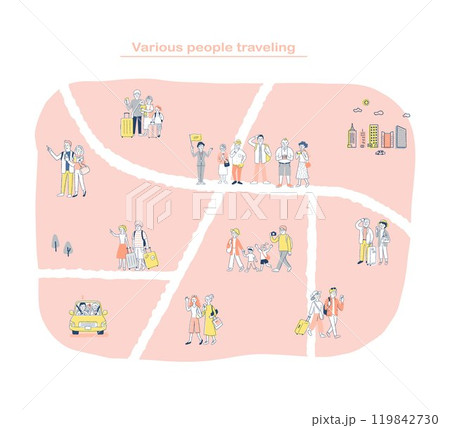 道を歩いているさまざまな人々　旅行3 119842730