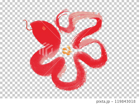 2025 Year of the Snake New Year's card illustration of a flower-shaped snake in a hand-drawn Japanese style brush 119843018