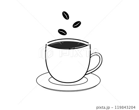 シンプル線画のコーヒーと豆(モノクロ) シンプル線画のコーヒーと豆(モノクロ) 119843204
