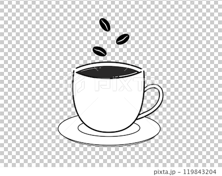 シンプル線画のコーヒーと豆(モノクロ) シンプル線画のコーヒーと豆(モノクロ) 119843204