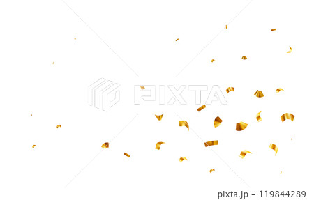 Flying gold confetti tinsel. Decoration for carnival party, holiday event, birthday, Valentines day, New Year, Christmas, Wedding ceremony. Vector illustration 119844289