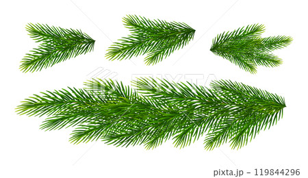 Christmas fir tree branches. Pine, spruce green branches and border for Christmas decorations. Vector illustration 119844296