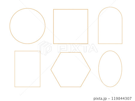 Simple abstract golden frames. Gold borders for wedding invitation elements, card decoration. Vector illustration 119844307