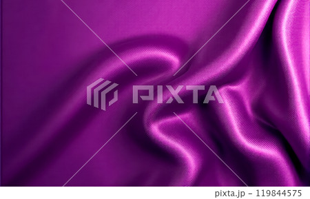 Elegant purple satin fabric close-up, wavy texture abstract background, luxurious smooth silk material, vibrant violet drapery detail for design backdrop 119844575