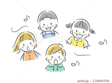 楽しく歌う子供たち　カラフルでかわいい手描きイラスト 119844700