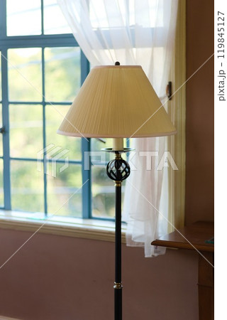 洋館の窓辺に佇むアンティークフロアランプ 119845127