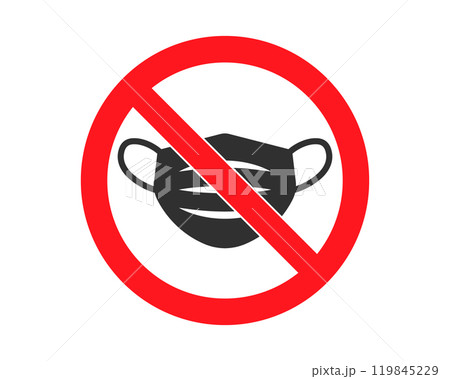 No face mask icon symbol. Protection mask not allowed sign logo. Vector illustration image. Isolated on white background. No face mask icon symbol. Protection mask not allowed sign logo. Vector illustration image. Isolated on white background. 119845229