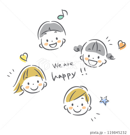楽しく笑う子供たち　カラフルでかわいい手描きイラスト 119845232