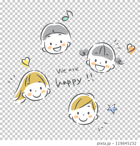 楽しく笑う子供たち　カラフルでかわいい手描きイラスト 119845232