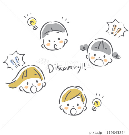 ひらめく子供たち カラフルでかわいい手描きイラスト ひらめく子供たち カラフルでかわいい手描きイラスト 119845234