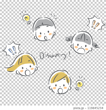 ひらめく子供たち カラフルでかわいい手描きイラスト ひらめく子供たち カラフルでかわいい手描きイラスト 119845234