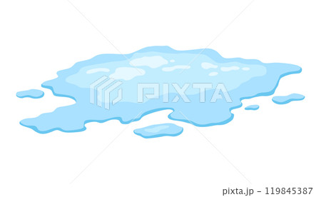 Water spill puddle. Blue liquid shape in flat cartoon style. Clean fluid drop design element isolated on white background Water spill puddle. Blue liquid shape in flat cartoon style. Clean fluid drop design element isolated on white background 119845387