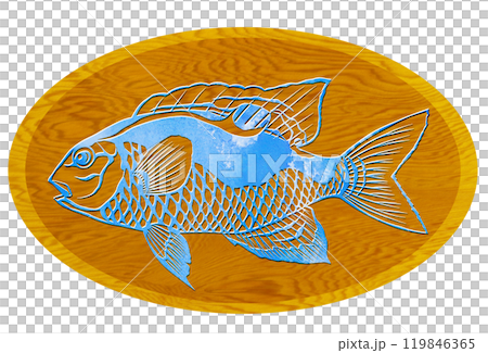 可愛い海水魚スズメダイのウッドペインティング切り絵イラスト 119846365